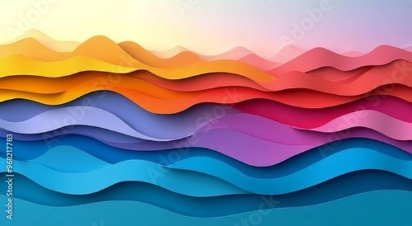 Fototapeta Colorful layered waves in vibrant hues creating a striking abstract design for digital art