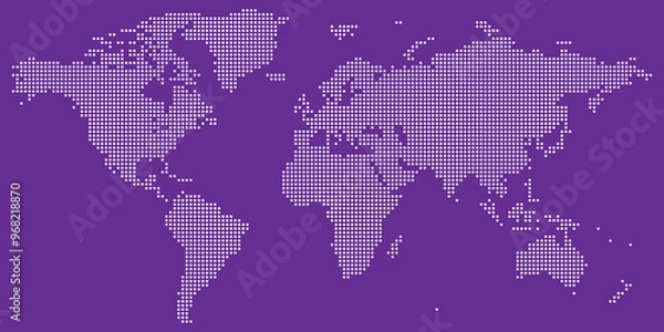 Obraz White on purple dotted world map vector