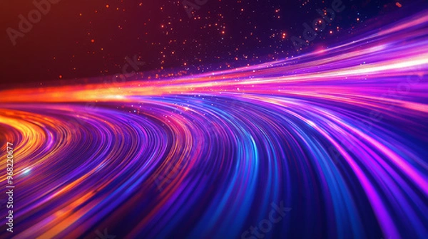 Fototapeta A vibrant, colorful background with streaks of light, like you'd see from city lights at night. It features a swirling purple wave and glowing lines, creating a dynamic and energetic effect.