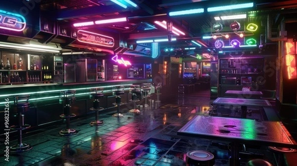 Fototapeta Neon Lit Bar Interior
