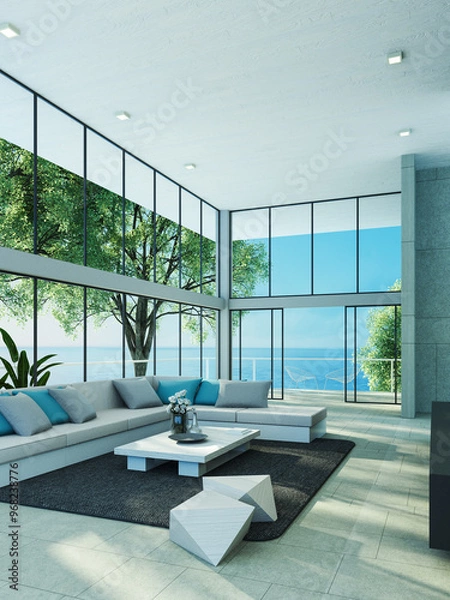 Obraz Beach Luxury modern interior - ocean front view - 3D rendering