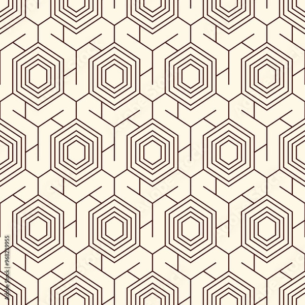 Fototapeta Honeycomb seamless pattern. Hexagon mosaic tiles ornament. Ethnic surface print. Repeated geometric figures background. Ornamental wallpaper. Modern geo design digital paper. Vector abstract art