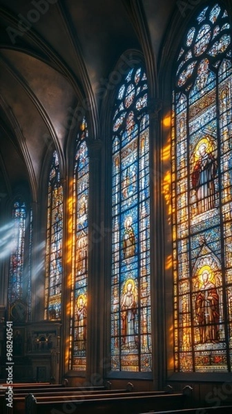 Obraz religious background with light rays in church