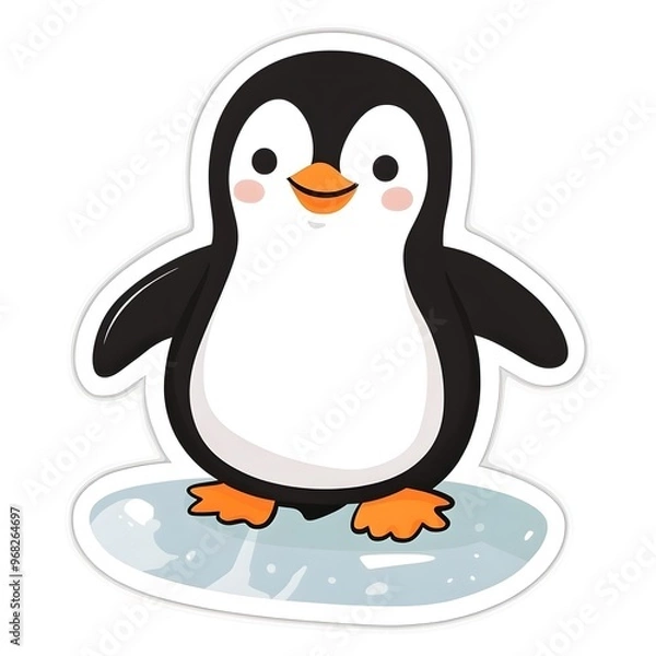 Obraz Cute Cartoon Penguin Swimming in Icy Arctic Environment