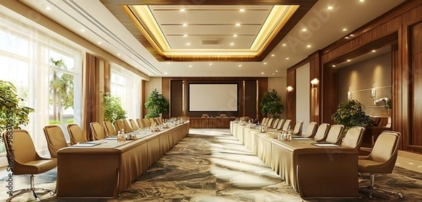 Obraz ,Upscale hotel meeting room equipped for elegant business events,