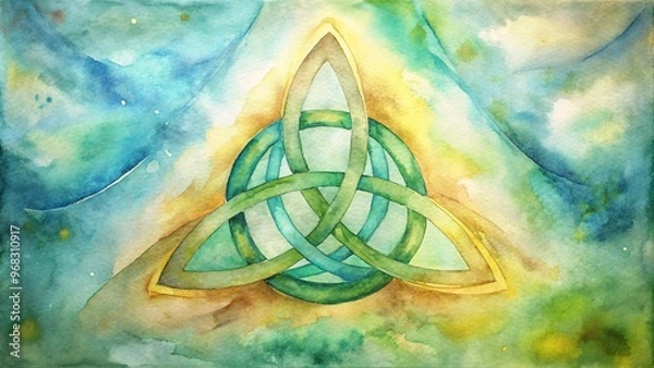 Obraz Celtic trinity knot watercolor design with intertwining patterns and vibrant background
