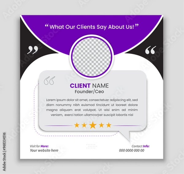 Fototapeta Client testimonial vector design template, client testimonial social media web banner template, customer feedback testimonial vector template, client review template.