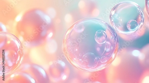 Fototapeta Transparent Spheres Floating on a Pastel Gradient Background