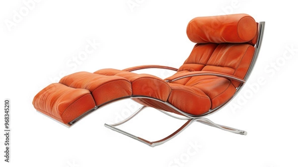 Obraz Orange Leather Chaise Lounge with Chrome Frame