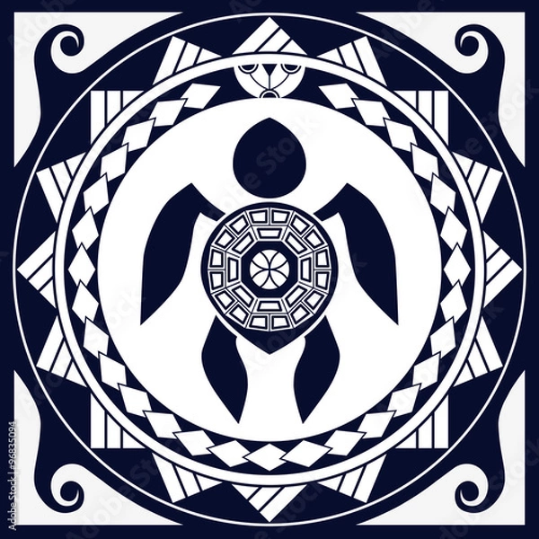 Obraz Styling Polynesian patterns and sea turtle silhouette