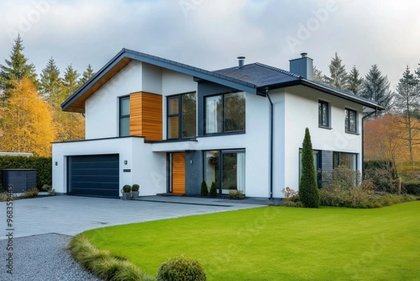 Obraz 白い壁のおしゃれな新築一戸建て住宅