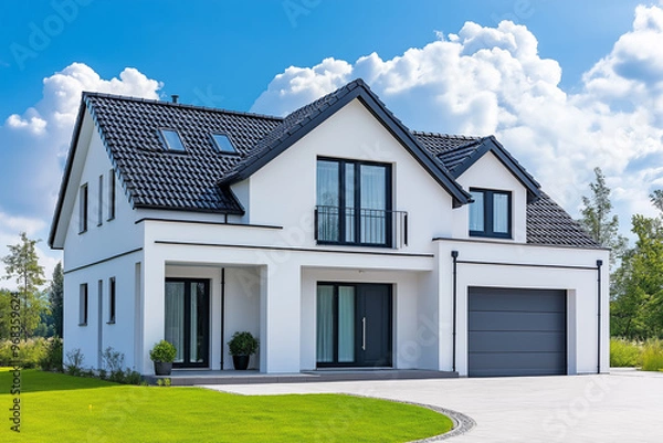 Obraz 白い壁のおしゃれな新築一戸建て住宅