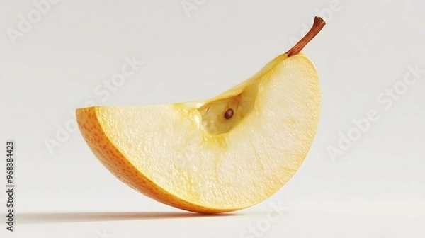 Fototapeta 48. **A 3D render of a falling slice of apple pear, its crisp texture and yellow skin set against a clean white backdrop