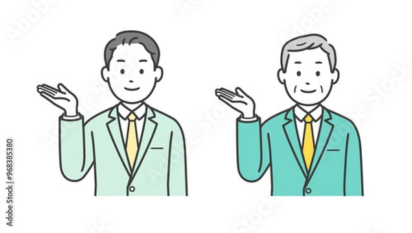 Fototapeta 案内をするビジネスマンの上半身イラスト
