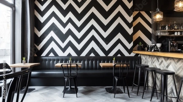 Fototapeta Chevron pattern in monochrome tones, creating a bold and modern design.