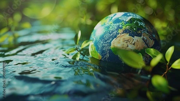 Fototapeta A concept of saving water and protecting the environment, emphasizing