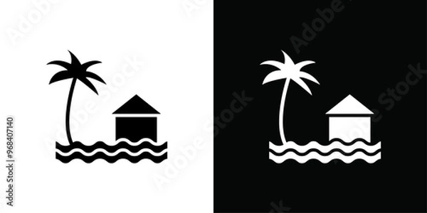 Fototapeta Tropical isle resort icon Thin line flat illustration