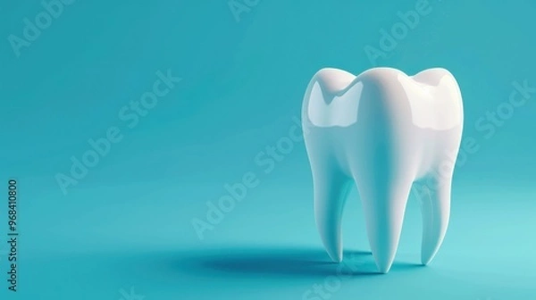 Obraz Glossy White Tooth Model on Turquoise Background