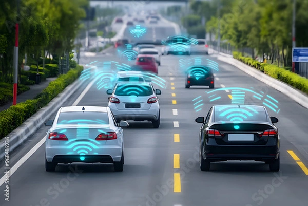 Fototapeta Autonomous vehicles driving on highway
