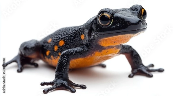 Obraz Salamander crawling on a white background, showcasing its smooth, wet skin