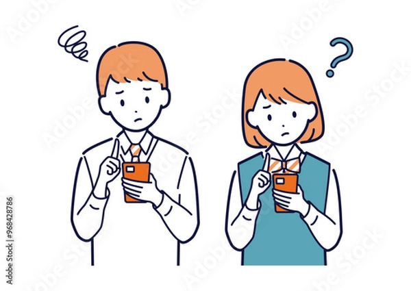 Fototapeta スマホを手に困る高校生のイラスト