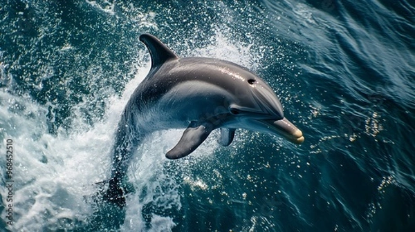 Fototapeta Playful Dolphin Leaping Through Crashing Ocean Waves in Tropical Sea