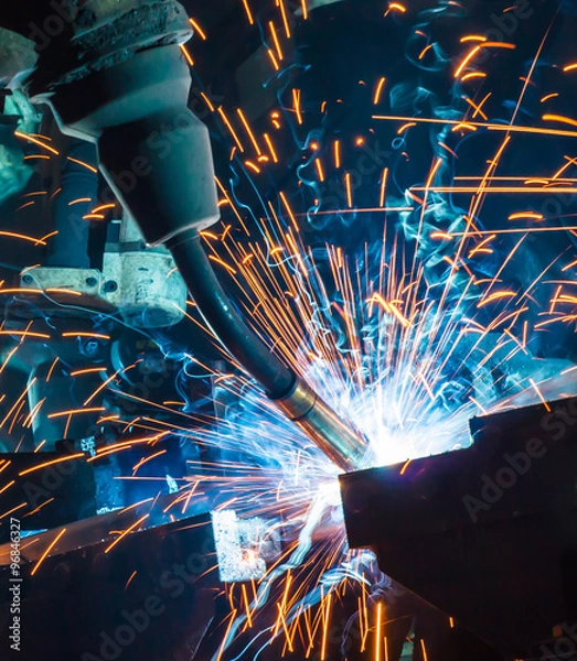 Obraz Robot welding movement Industrial automotive part in factory