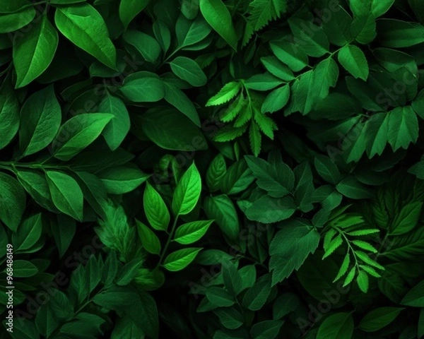 Obraz A close-up view of lush green leaves creating a vibrant, natural background full of life and tranquility.