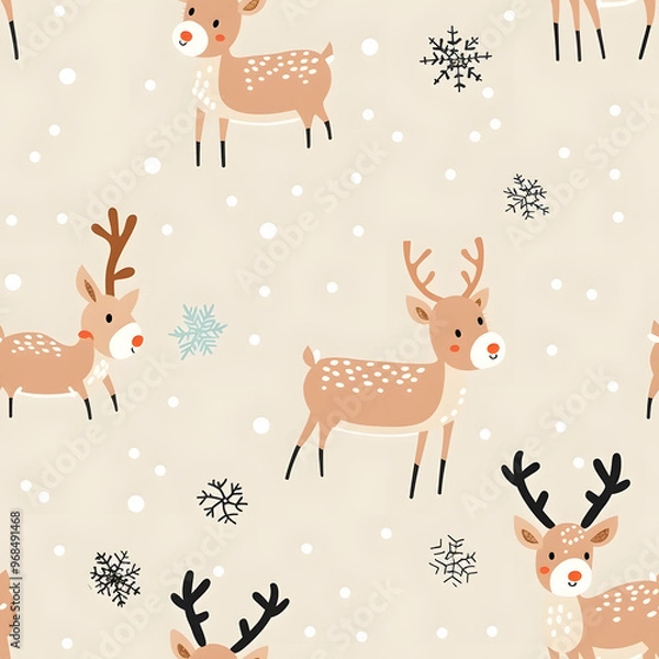 Fototapeta New Year's and Christmas festival seamless pattern in a 2D doodle illustrator style on pastel color backgrounds for graphic advertising.
