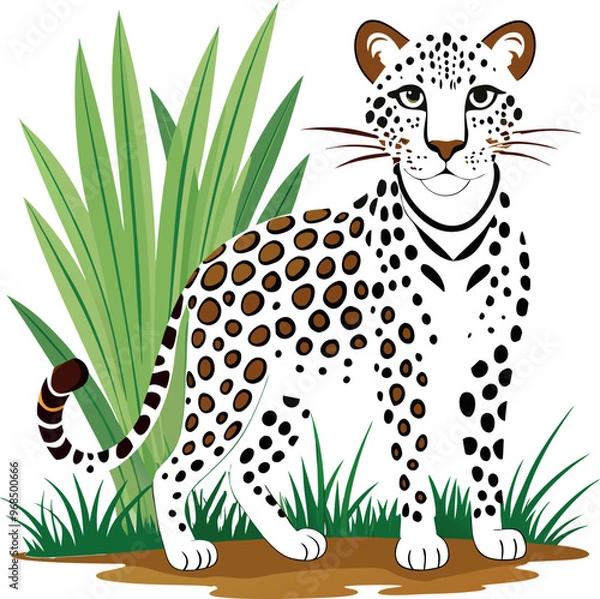 Fototapeta Dot black and white Leopard Tail standing on green grass Cartoon character sketch vector illustration generated Ai