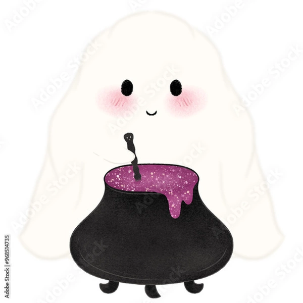 Obraz Little ghost making potions, Adorable Halloween Ghost Clipart Collection Cute Spooky Ghosts with Fun Props, Perfect for Crafts 