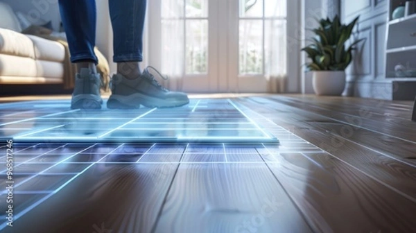 Fototapeta High tech home piezoelectric floor generating electricity from footsteps