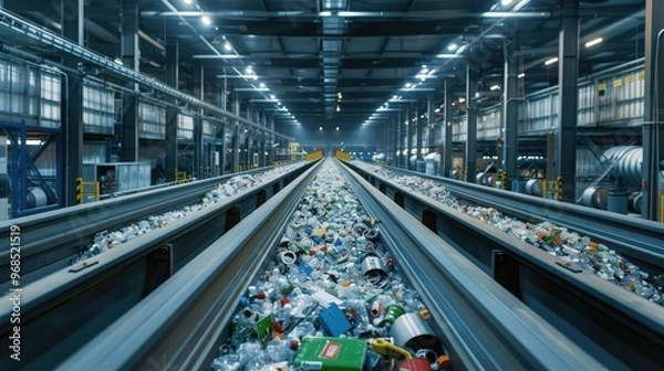 Fototapeta High tech robotic recycling sorting facility with AI powered systems