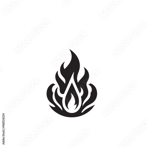 Obraz Fire flame silhouette. Fire flame vector design isolated on white background. Fire flame icon, logo.
