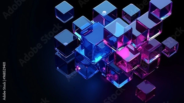 Fototapeta Abstract geometric blocks on black background, 3d render