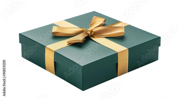 Obraz Gift box green with gold ribbon on transparent background