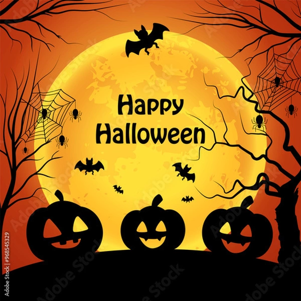 Fototapeta Halloween background with pumpkins on the full moon