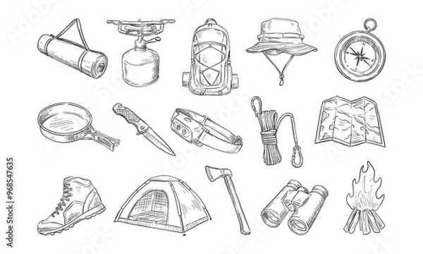 Fototapeta camping handdrawn collection