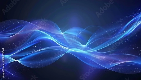 Fototapeta Attract blue light waves on a light technology black background