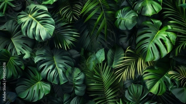 Fototapeta beautiful tropical leaves in green color closeup