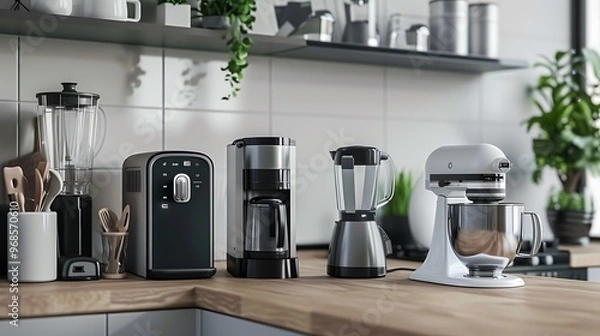 Obraz Small appliances on a stylish kitchen counter