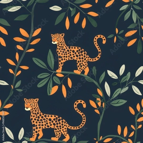 Fototapeta beautiful leopard pattern on a dark blue background By Generated AI