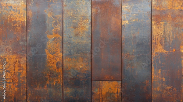 Fototapeta 錆びた鋼鉄製の壁をテクスチャー背景素材としてリアルに描いたAI生成画像