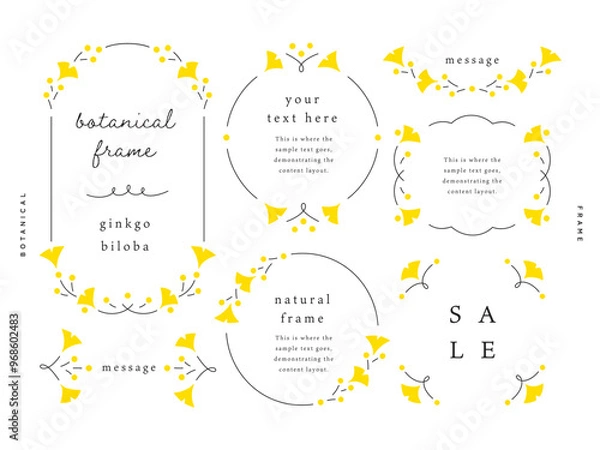 Obraz イチョウのボタニカルフレーム（黒線）