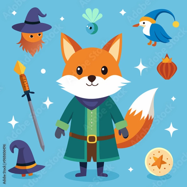 Obraz Fantasy Adventure Foxes: Vector Illustrations of Magical Fox Characters