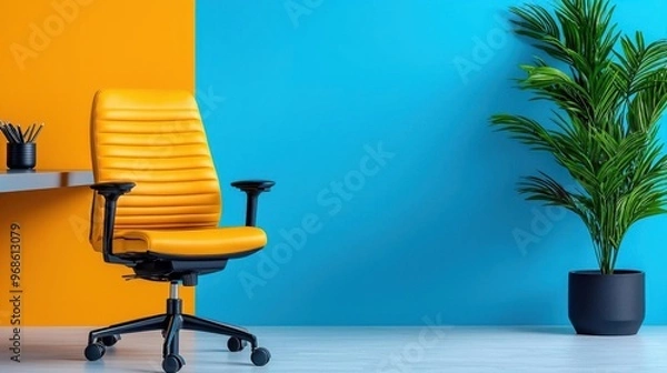 Obraz A contemporary office layout with pastel walls sleek desks and a professional setup for productive work
