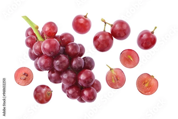 Obraz Red grape with slices isolated on white background , Grape pattern with clipping path.