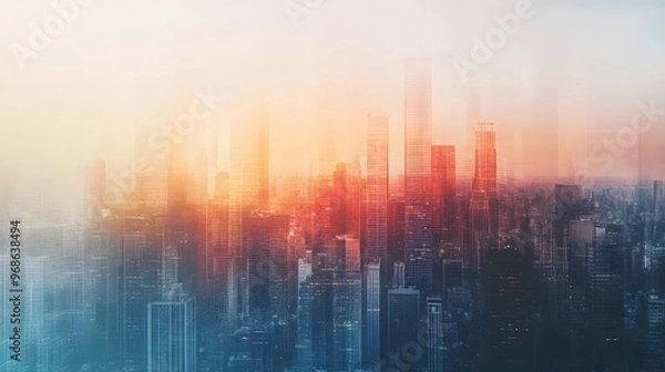 Fototapeta Abstract Cityscape with a Hazy Sunset Sky