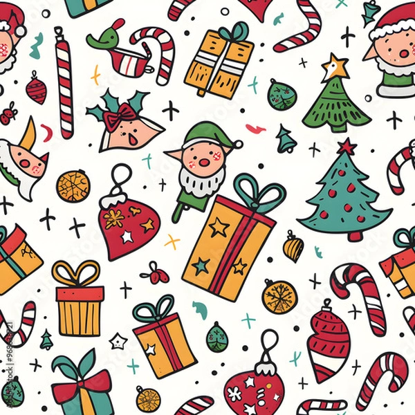 Fototapeta New Year and Christmas 2d cartoon or graphic advertising background, Seamless pattern