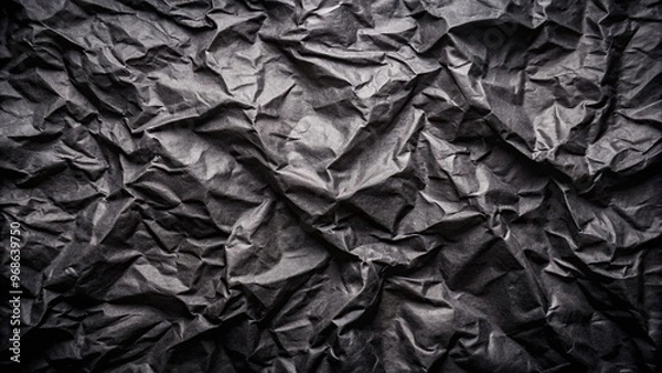Fototapeta Crinkled black paper with dramatic lighting, ideal for backgrounds and textures